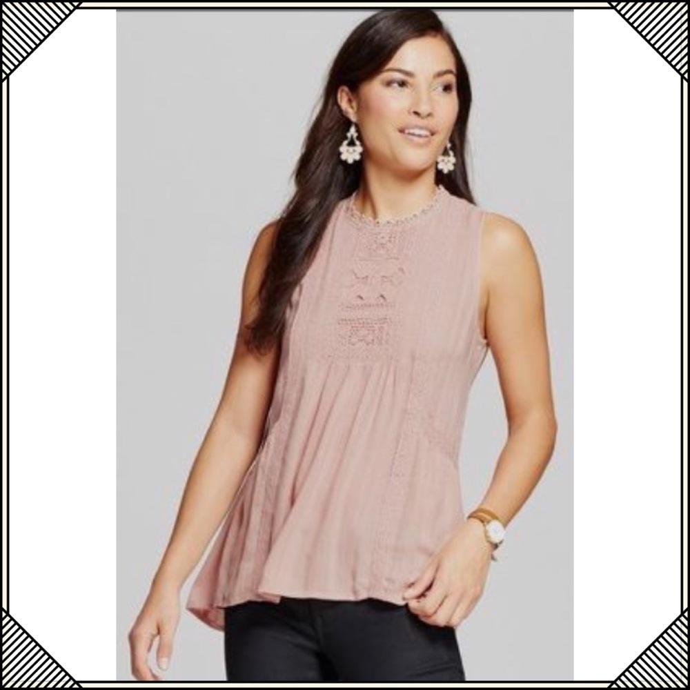 Knox Rose Pink Tank Crochet Detail XL